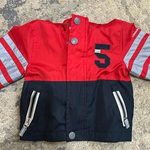 London Fog Baby Raincoat/Windbreaker, size 12 months, red and navy.